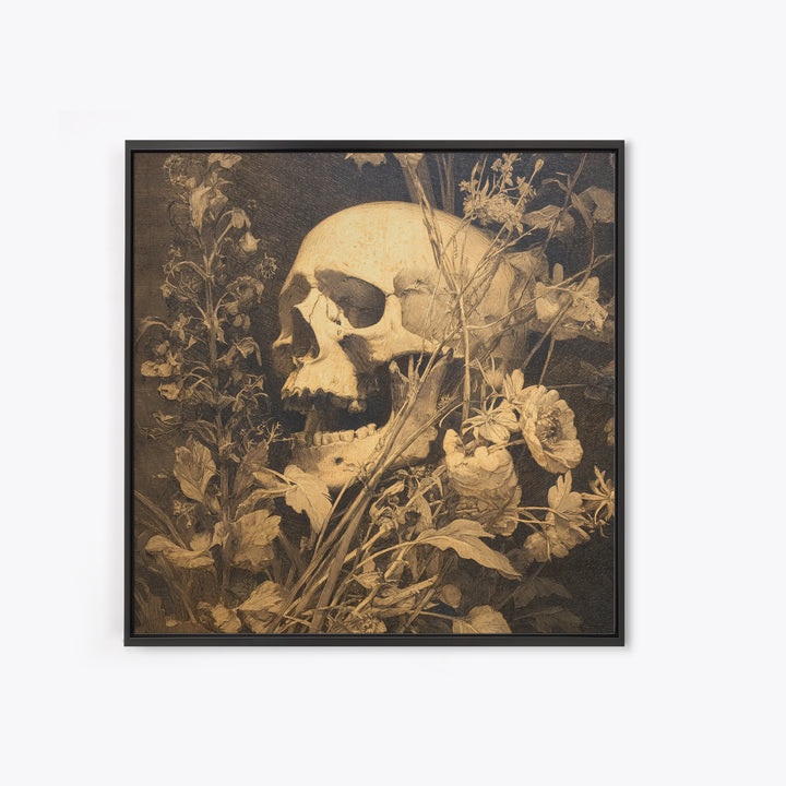 Skeletal Botanicals, Symbolist Dream Art, Square Wall Art, Macabre Wall Art, Framed Canvas Print, Halloween Wall Art, Halloween Decor