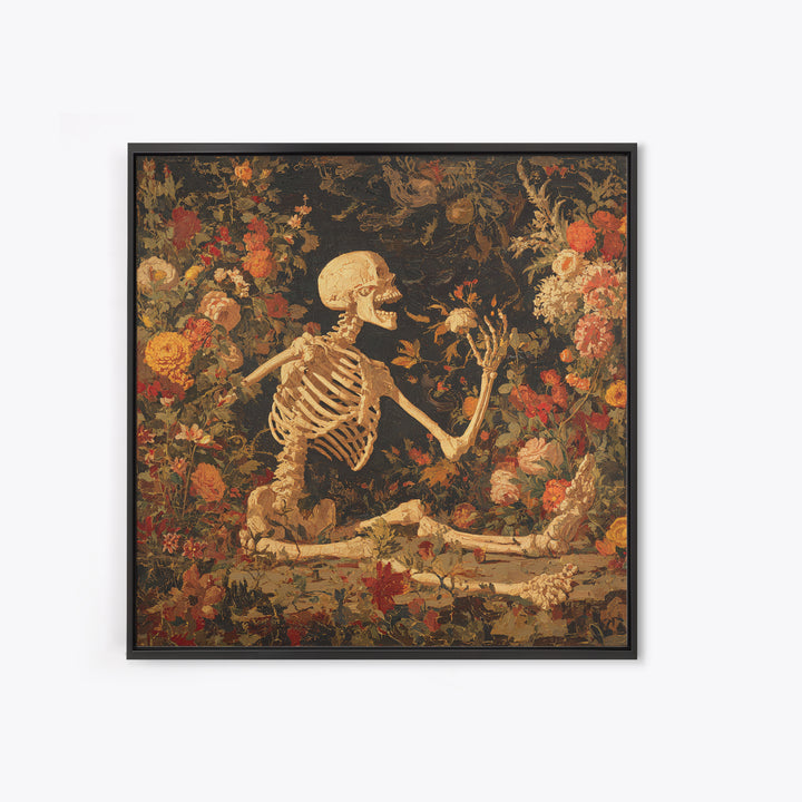 Skeletal Botanicals, Grotesque Carnival Art, Square Wall Art, Gothic Horror Wall Art, Framed Canvas Print, Halloween Wall Art