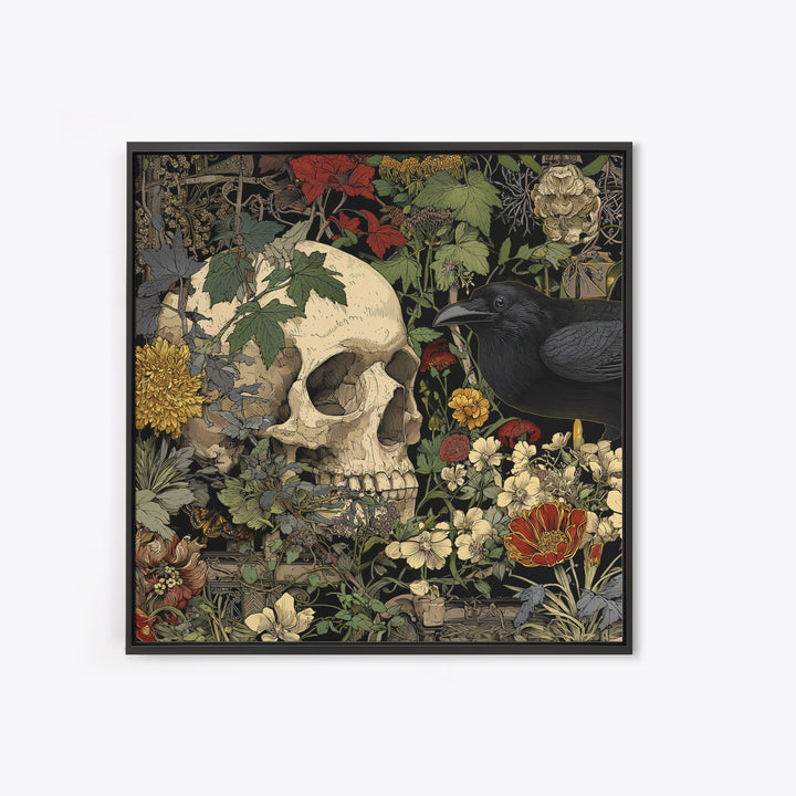 Skeletal Botanicals, Stained Glass Gothic Art, Square Wall Art, Gothic Horror Wall Art, Framed Canvas Print, Halloween Wall Art