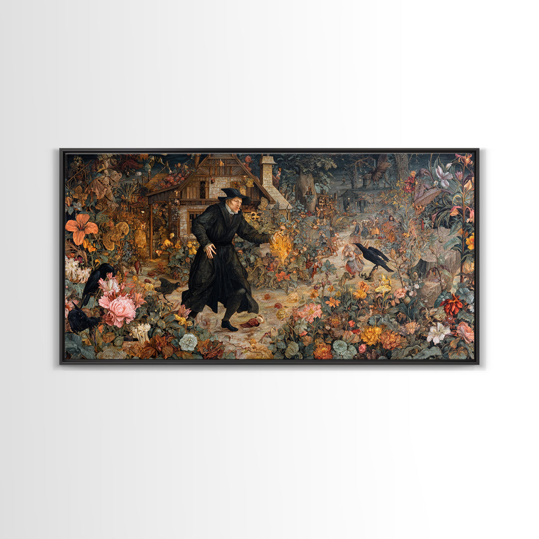 The Poison Garden, Northern Renaissance Horror, Wide Panoramic Art, Dark Fantasy Wall Art, Canvas Print, Halloween Wall Art