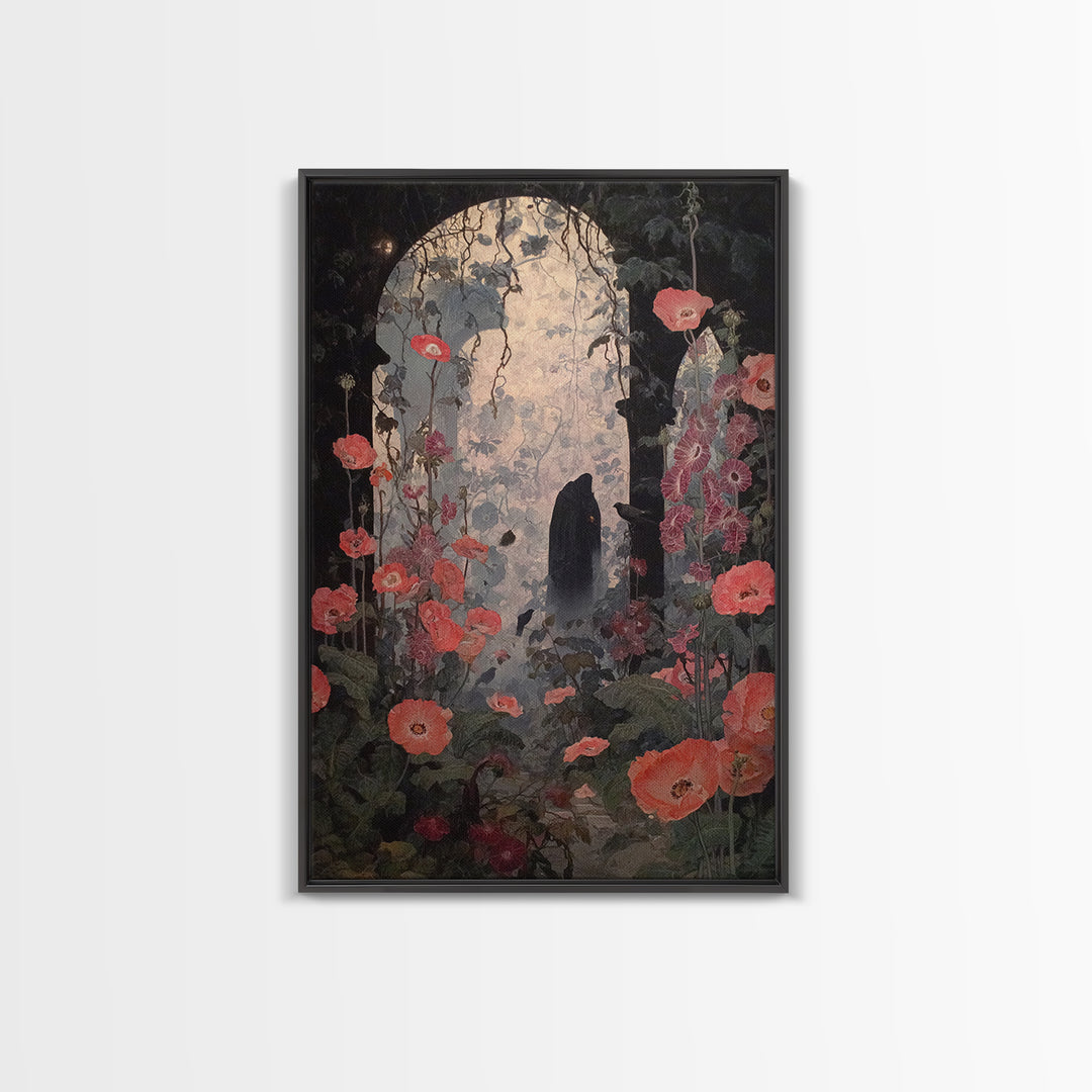The Poison Garden, Symbolist Dream Art, Vertical Wall Art, Gothic Horror Wall Art, Framed Canvas Print, Halloween Wall Art