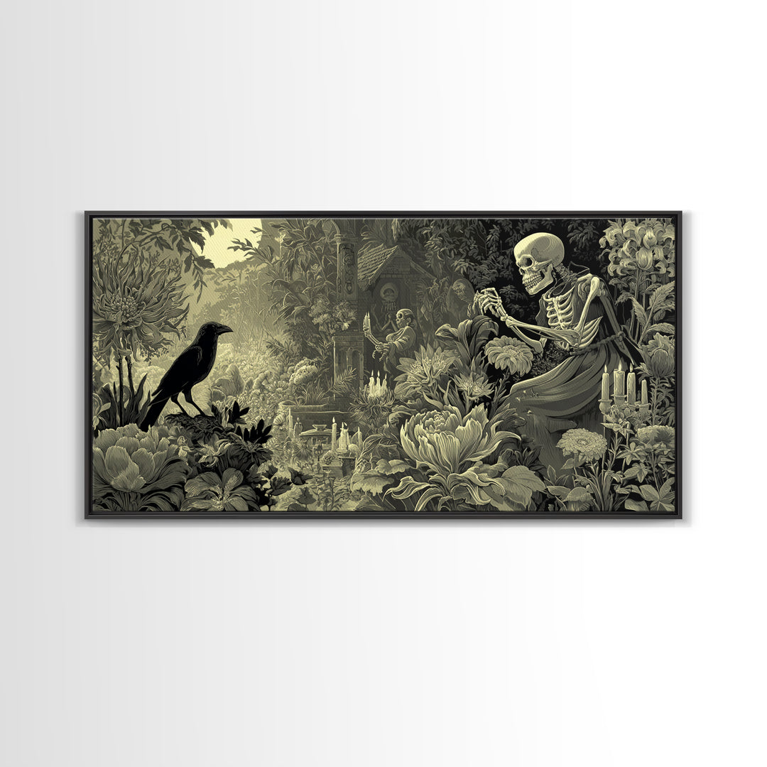 The Poison Garden, Macabre Folk Print Art, Wide Panoramic Art, Macabre Wall Art, Canvas Print, Halloween Wall Art