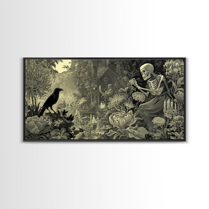 The Poison Garden, Macabre Folk Print Art, Wide Panoramic Art, Macabre Wall Art, Canvas Print, Halloween Wall Art