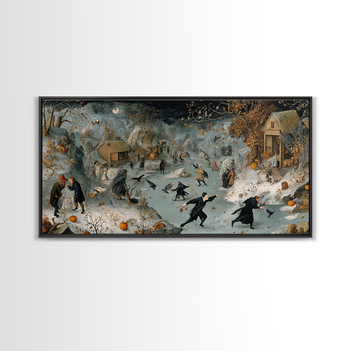 Frozen Halloween, Northern Renaissance Horror, Wide Panoramic Art, Macabre Wall Art, Canvas Print, Halloween Wall Art