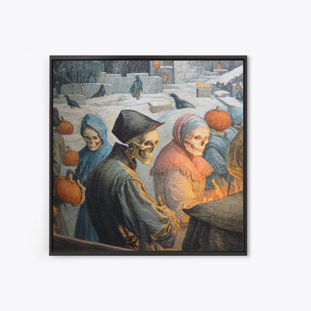 Frozen Halloween, Danse Macabre Art, Square Wall Art, Dark Halloween Decor, Framed Canvas Print, Halloween Wall Art