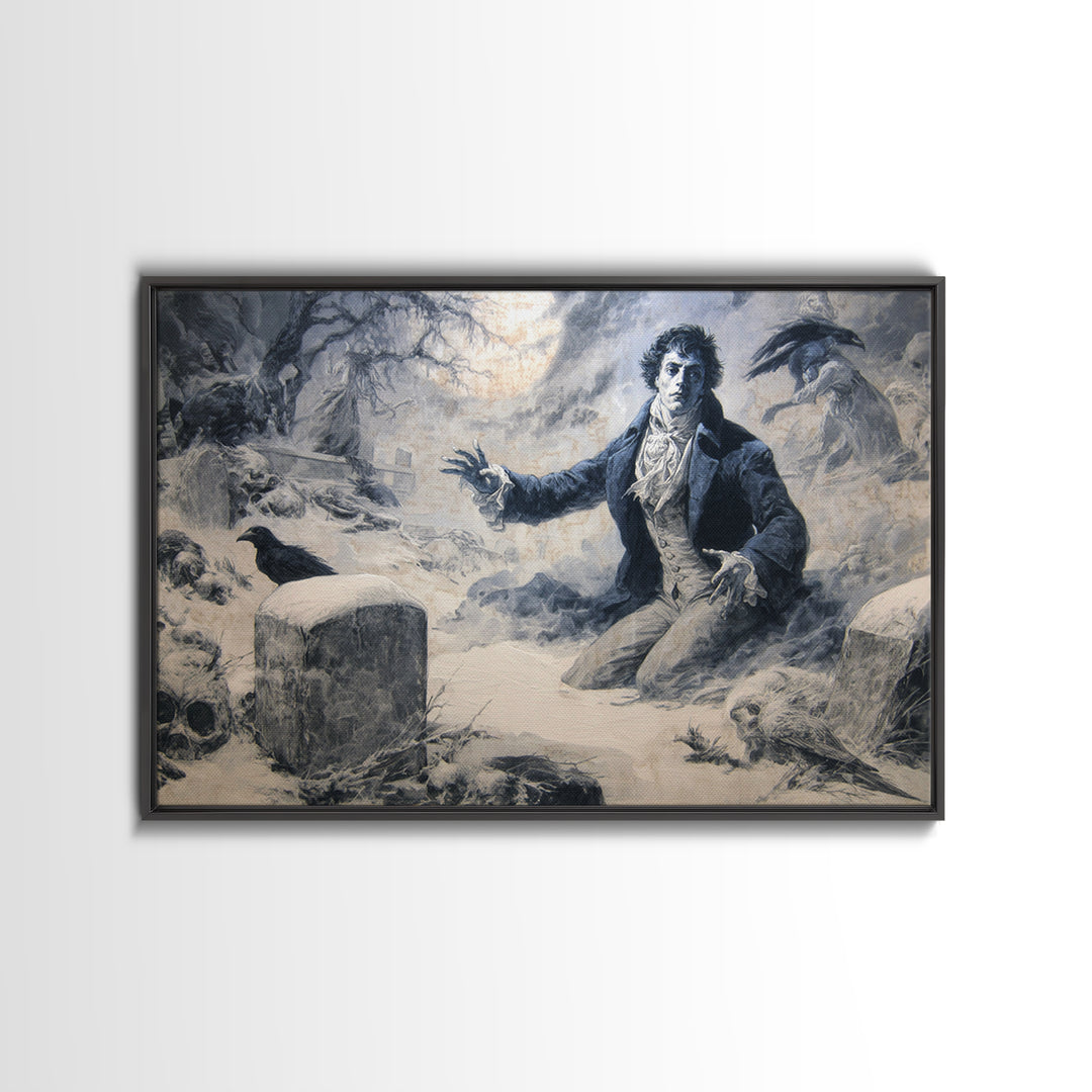 Frozen Halloween, Dark Romantic Horror Art, Landscape Wall Art, Dark Halloween Decor, Framed Canvas Print, Halloween Wall Art