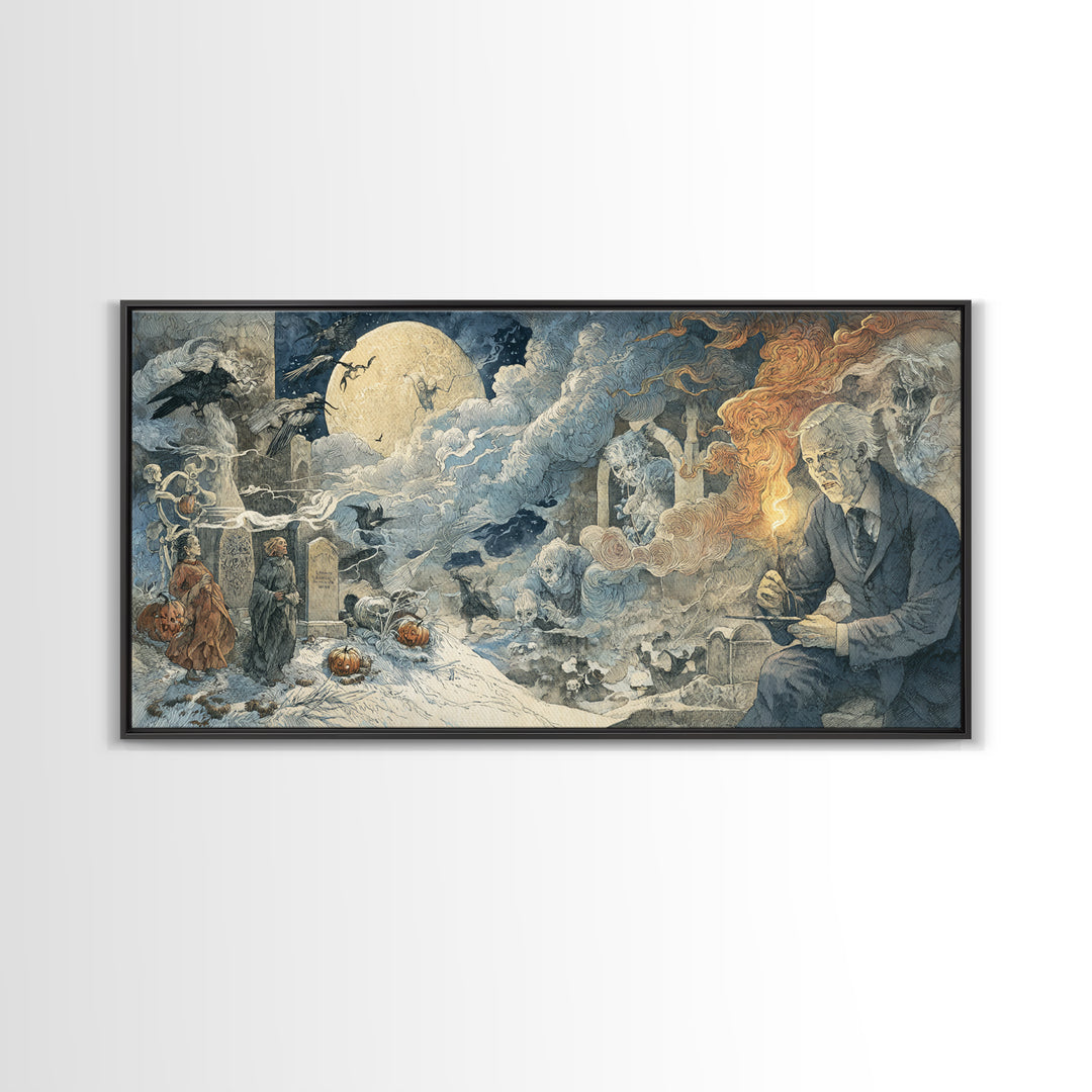 Frozen Halloween, Visionary Gothic Art, Wide Panoramic Art, Dark Fantasy Wall Art, Canvas Print, Halloween Wall Art, Dark Fantasy Art