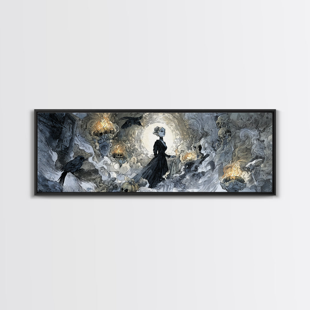 Frozen Halloween, Decadent Gothic Art, Extra Wide Wall Art, Macabre Wall Art, Framed Canvas Print, Halloween Wall Art
