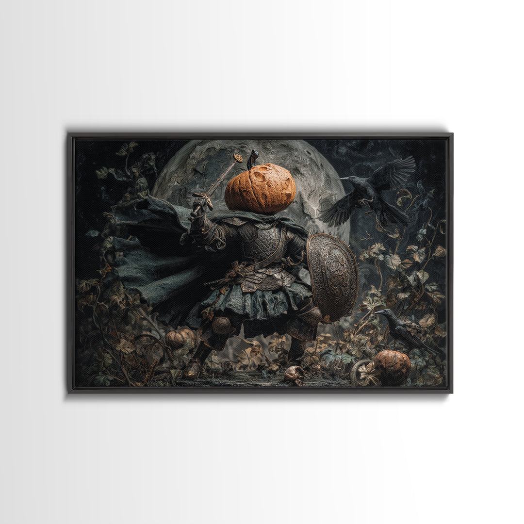 The Pumpkin Paladin, Medieval Grotesque Art, Landscape Wall Art, Macabre Wall Art, Canvas Print, Halloween Wall Art, Halloween Decor