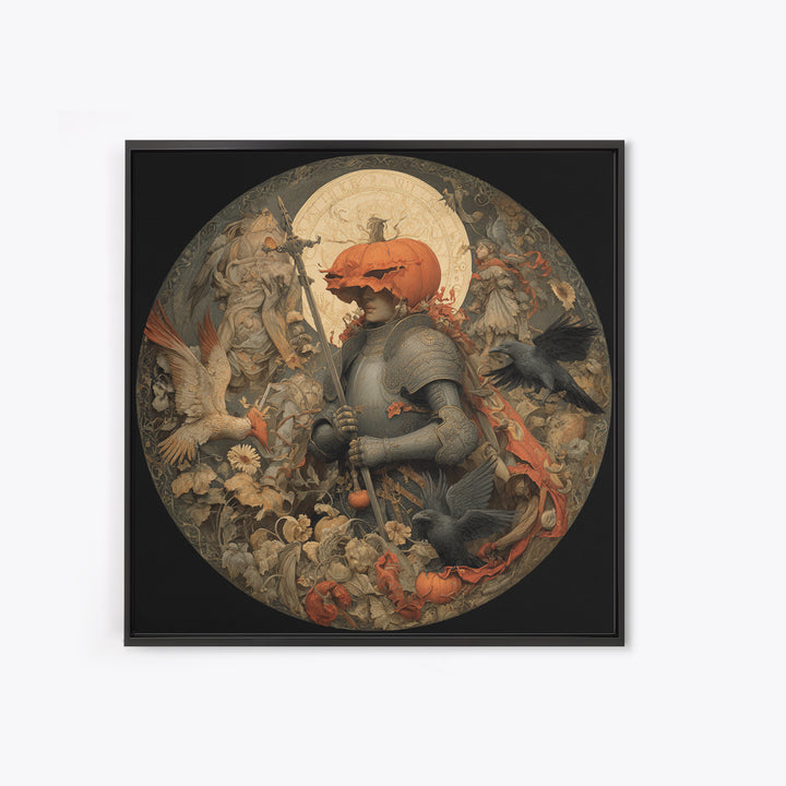The Pumpkin Paladin, Dark Renaissance Art, Square Wall Art, Gothic Horror Wall Art, Canvas Print, Halloween Wall Art