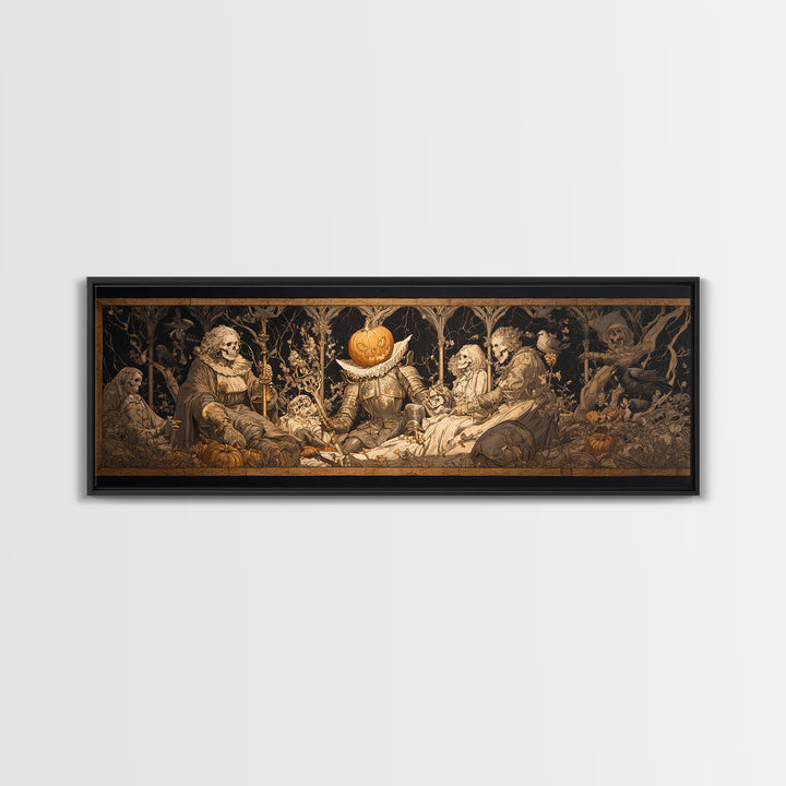 The Pumpkin Paladin, Danse Macabre Art, Extra Wide Wall Art, Gothic Horror Wall Art, Canvas Print, Halloween Wall Art