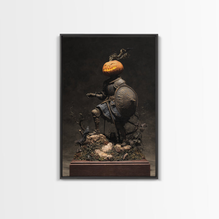 The Pumpkin Paladin, Baroque Witchcraft Art, Vertical Wall Art, Macabre Wall Art, Framed Canvas Print, Halloween Wall Art