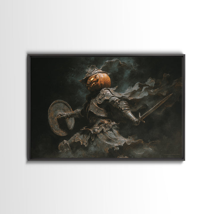 The Pumpkin Paladin, Dark Romantic Horror Art, Landscape Wall Art, Dark Fantasy Wall Art, Framed Canvas Print, Halloween Wall Art