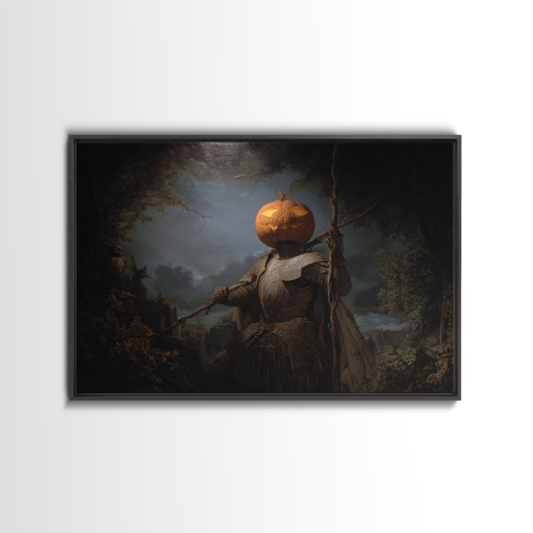 The Pumpkin Paladin, Romantic Gothic Landscape, Landscape Wall Art, Dark Fantasy Wall Art, Canvas Print, Halloween Wall Art
