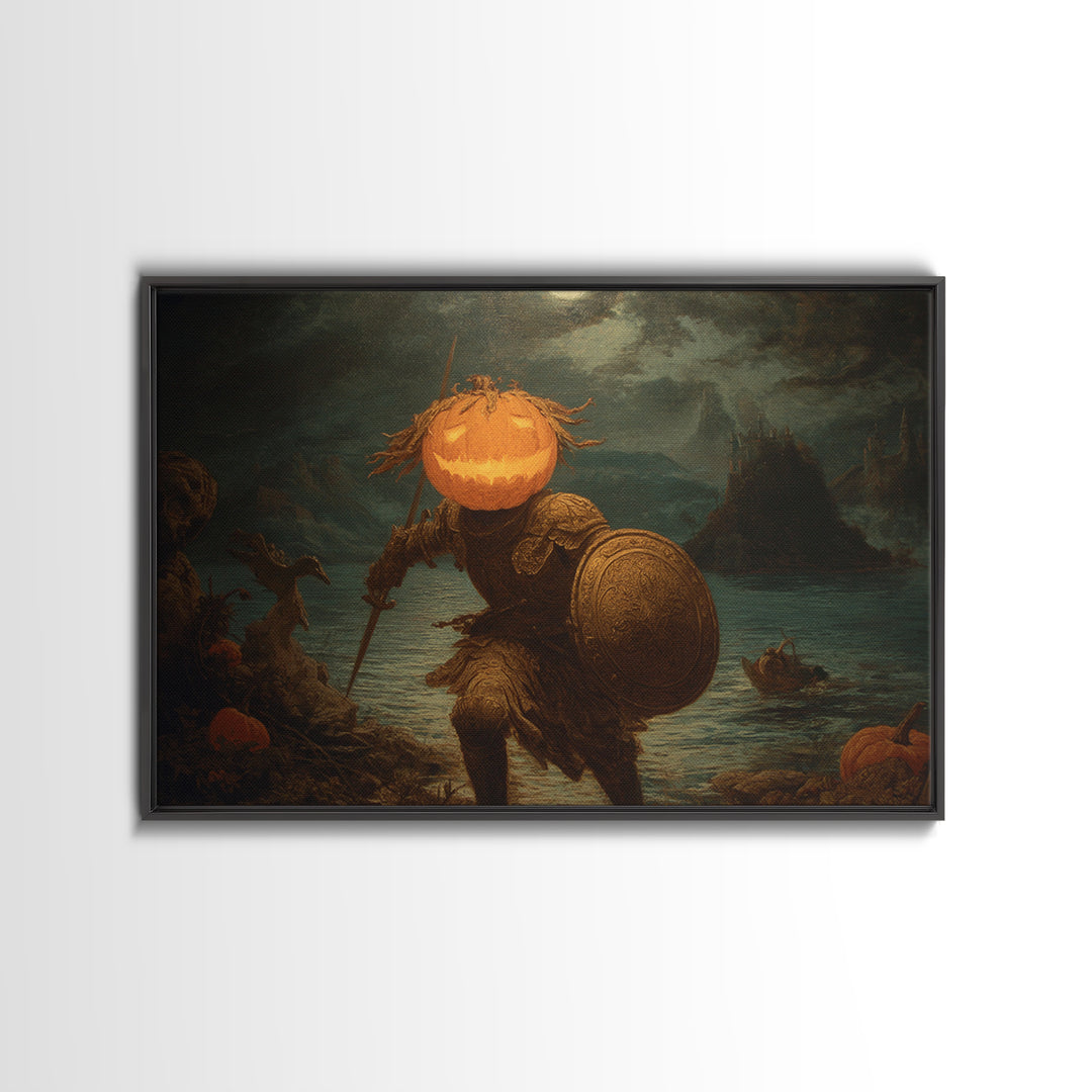 The Pumpkin Paladin, Symbolist Gothic Landscape, Landscape Wall Art, Dark Fantasy Wall Art, Framed Canvas Print, Halloween Wall Art