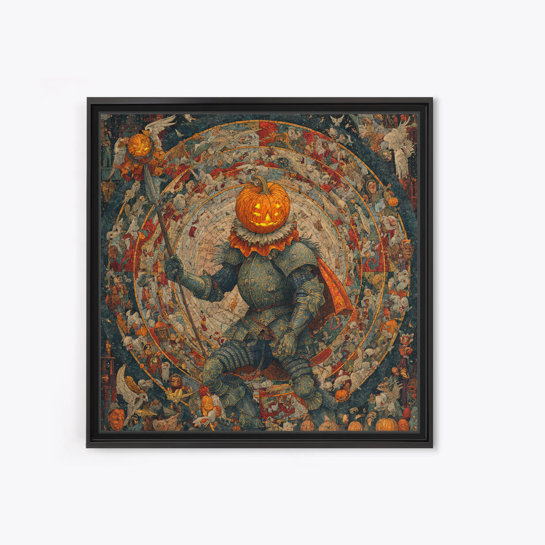 The Pumpkin Paladin, Grotesque Carnival Art, Square Wall Art, Dark Fantasy Wall Art, Canvas Print, Halloween Wall Art, Seasonal Home Decor