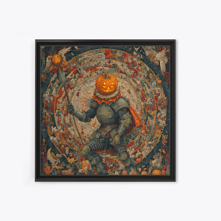 The Pumpkin Paladin, Grotesque Carnival Art, Square Wall Art, Dark Fantasy Wall Art, Canvas Print, Halloween Wall Art, Seasonal Home Decor