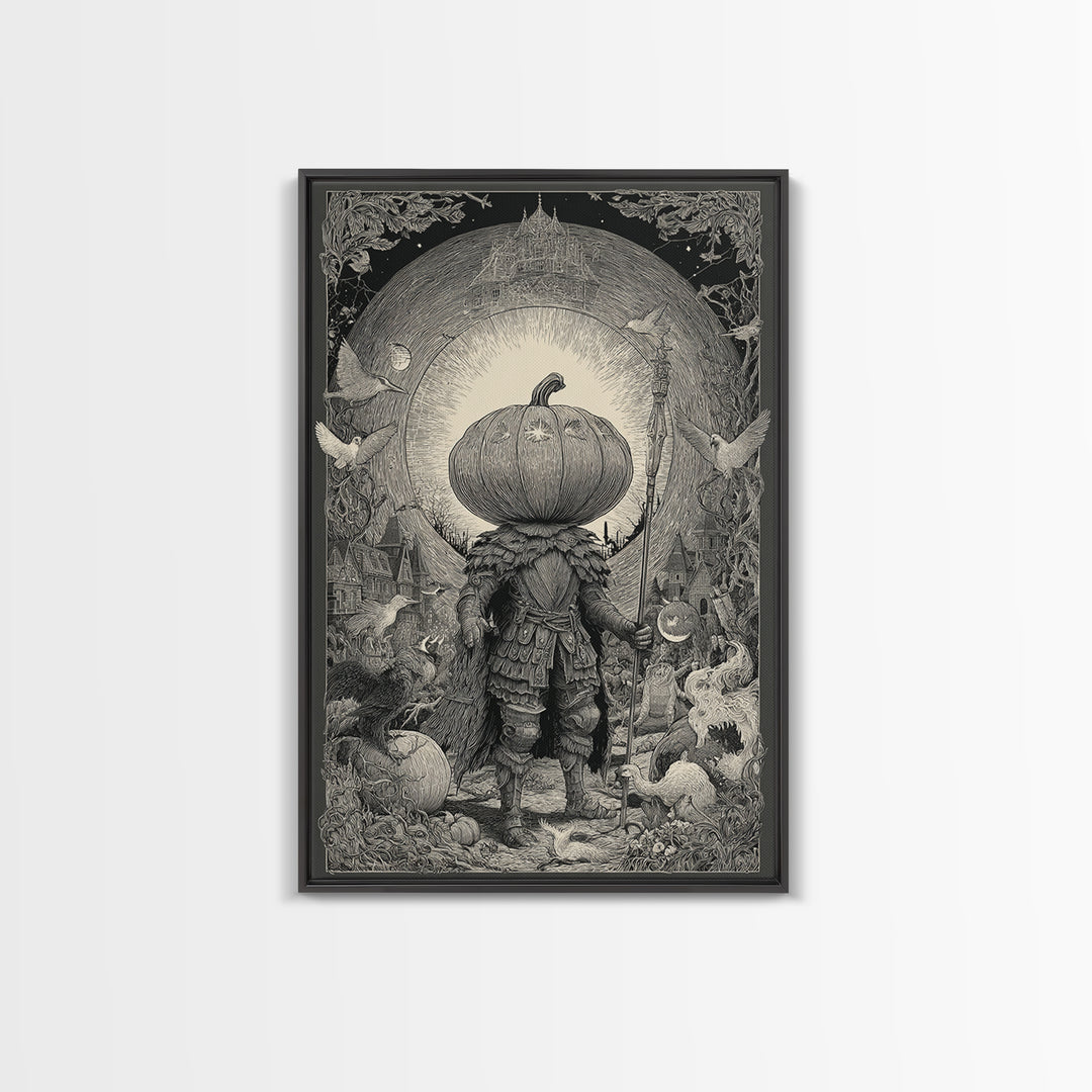 The Pumpkin Paladin, Victorian Macabre Art, Vertical Wall Art, Macabre Wall Art, Canvas Print, Halloween Wall Art, Statement Wall Art