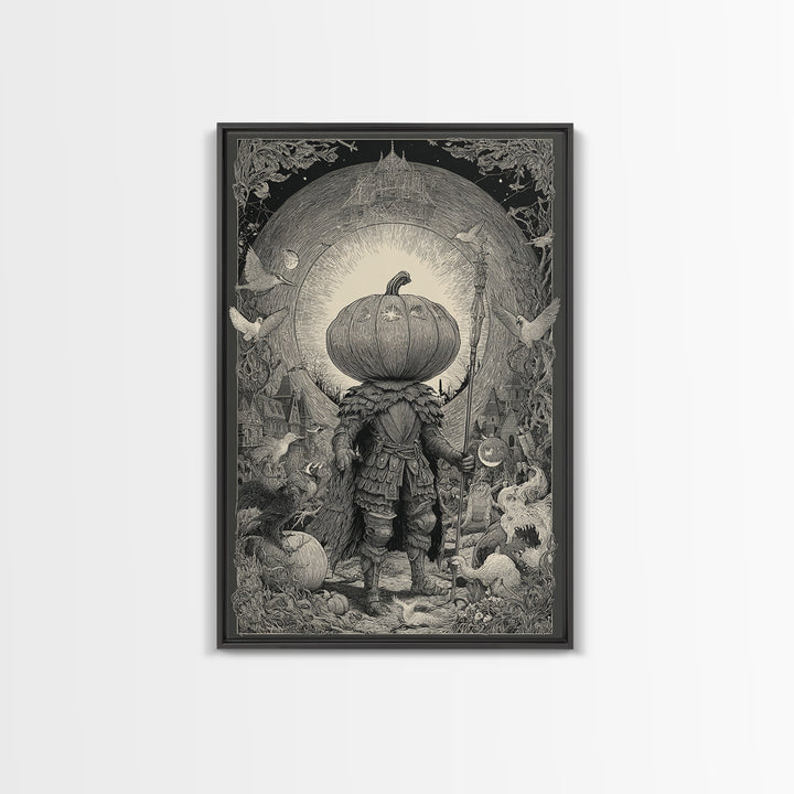 The Pumpkin Paladin, Victorian Macabre Art, Vertical Wall Art, Macabre Wall Art, Canvas Print, Halloween Wall Art, Statement Wall Art