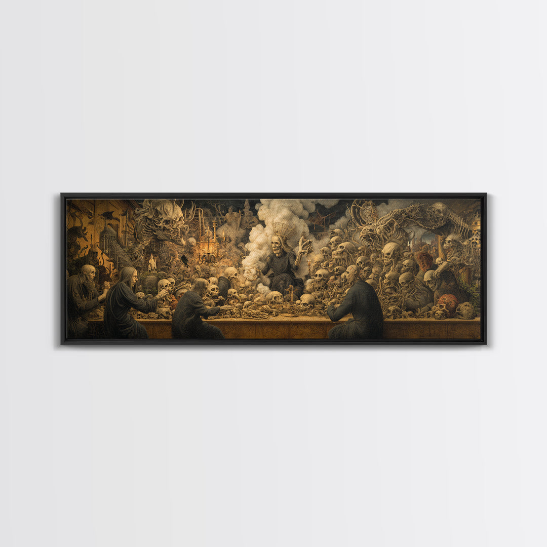 The Necromancer Queen, Medieval Grotesque Art, Extra Wide Wall Art, Gothic Horror Wall Art, Canvas Print, Halloween Wall Art