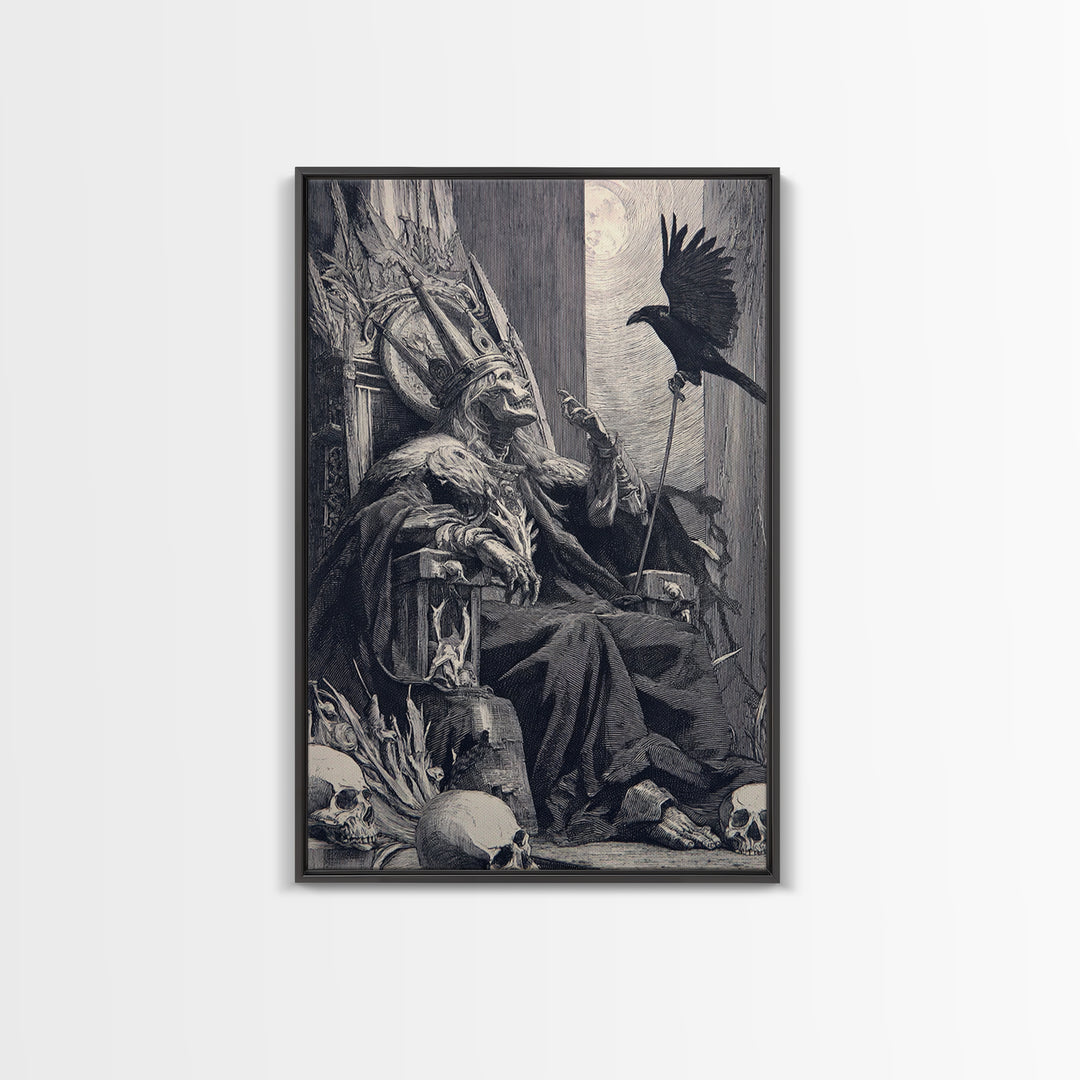 The Necromancer Queen, Renaissance Engraving Art, Vertical Wall Art, Macabre Wall Art, Canvas Print, Halloween Wall Art, Horror Wall Art