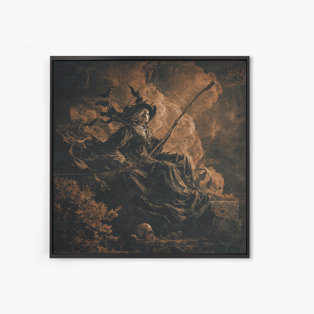 The Necromancer Queen, Baroque Witchcraft Art, Square Wall Art, Gothic Horror Wall Art, Canvas Print, Halloween Wall Art