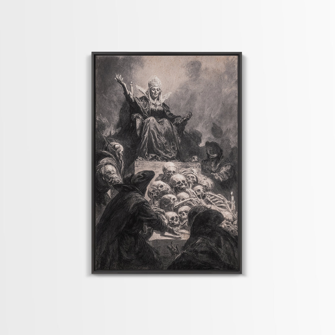 The Necromancer Queen, Dark Romantic Horror Art, Vertical Wall Art, Macabre Wall Art, Framed Canvas Print, Halloween Wall Art