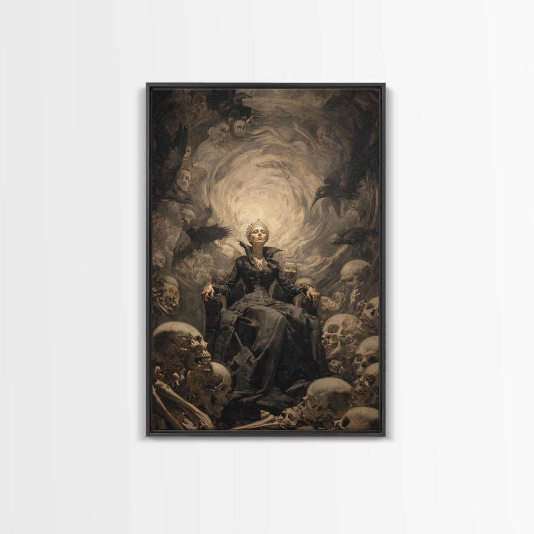 The Necromancer Queen, Gothic Nightmare Art, Vertical Wall Art, Dark Halloween Decor, Canvas Print, Halloween Wall Art