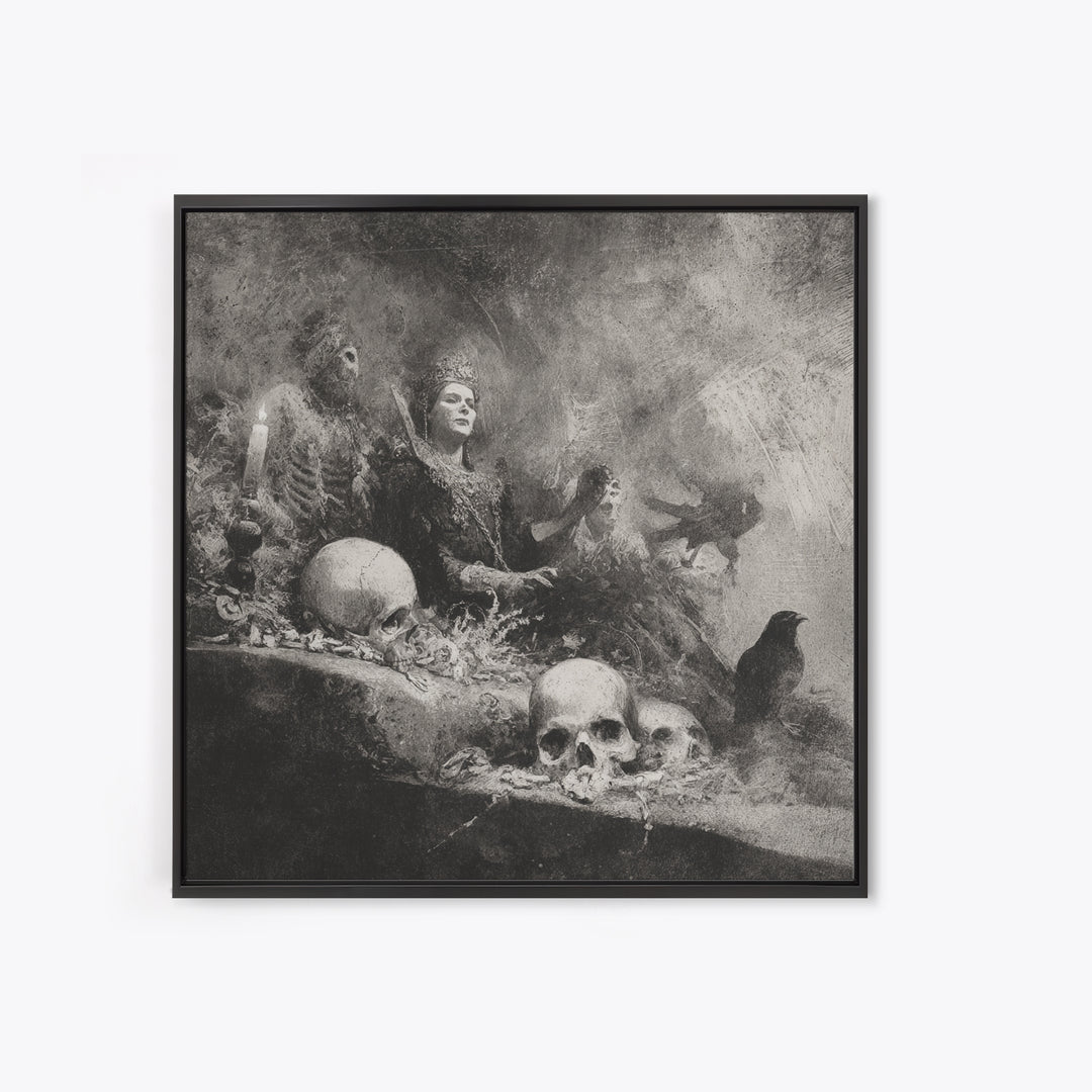 The Necromancer Queen, Symbolist Dream Art, Square Wall Art, Macabre Wall Art, Canvas Print, Halloween Wall Art