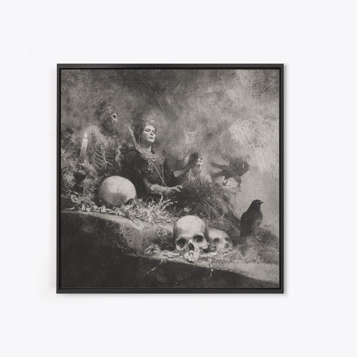 The Necromancer Queen, Symbolist Dream Art, Square Wall Art, Macabre Wall Art, Canvas Print, Halloween Wall Art