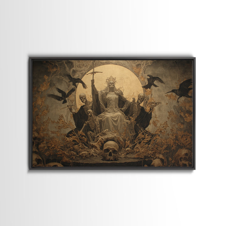 The Necromancer Queen, Symbolist Gothic Landscape, Landscape Wall Art, Dark Halloween Decor, Framed Canvas Print, Halloween Wall Art