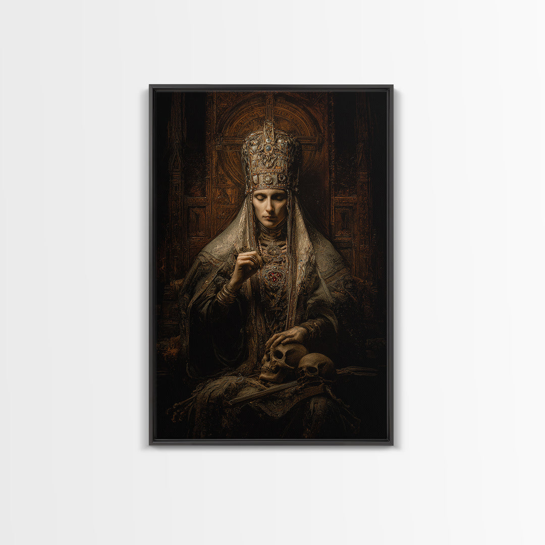 The Necromancer Queen, Ornate Symbolist Art, Vertical Wall Art, Dark Halloween Decor, Canvas Print, Halloween Wall Art