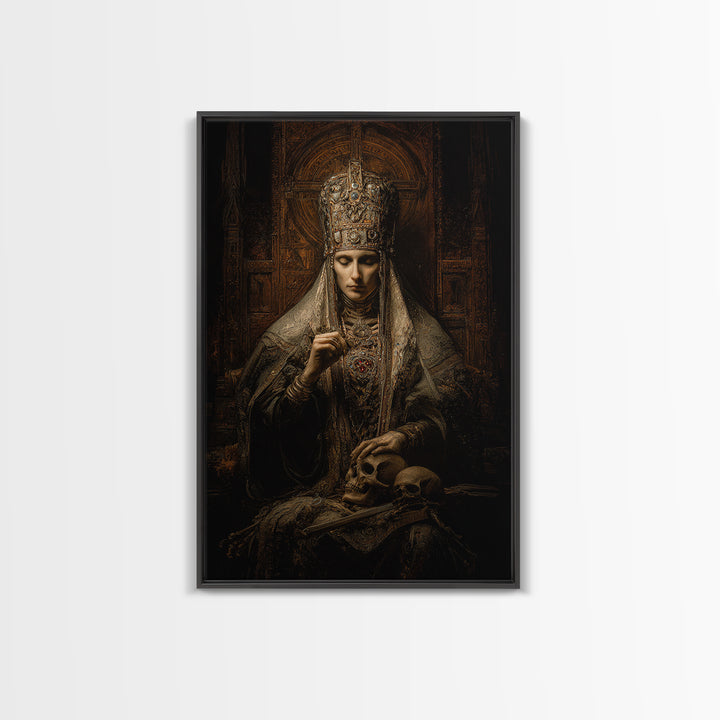 The Necromancer Queen, Ornate Symbolist Art, Vertical Wall Art, Dark Halloween Decor, Canvas Print, Halloween Wall Art