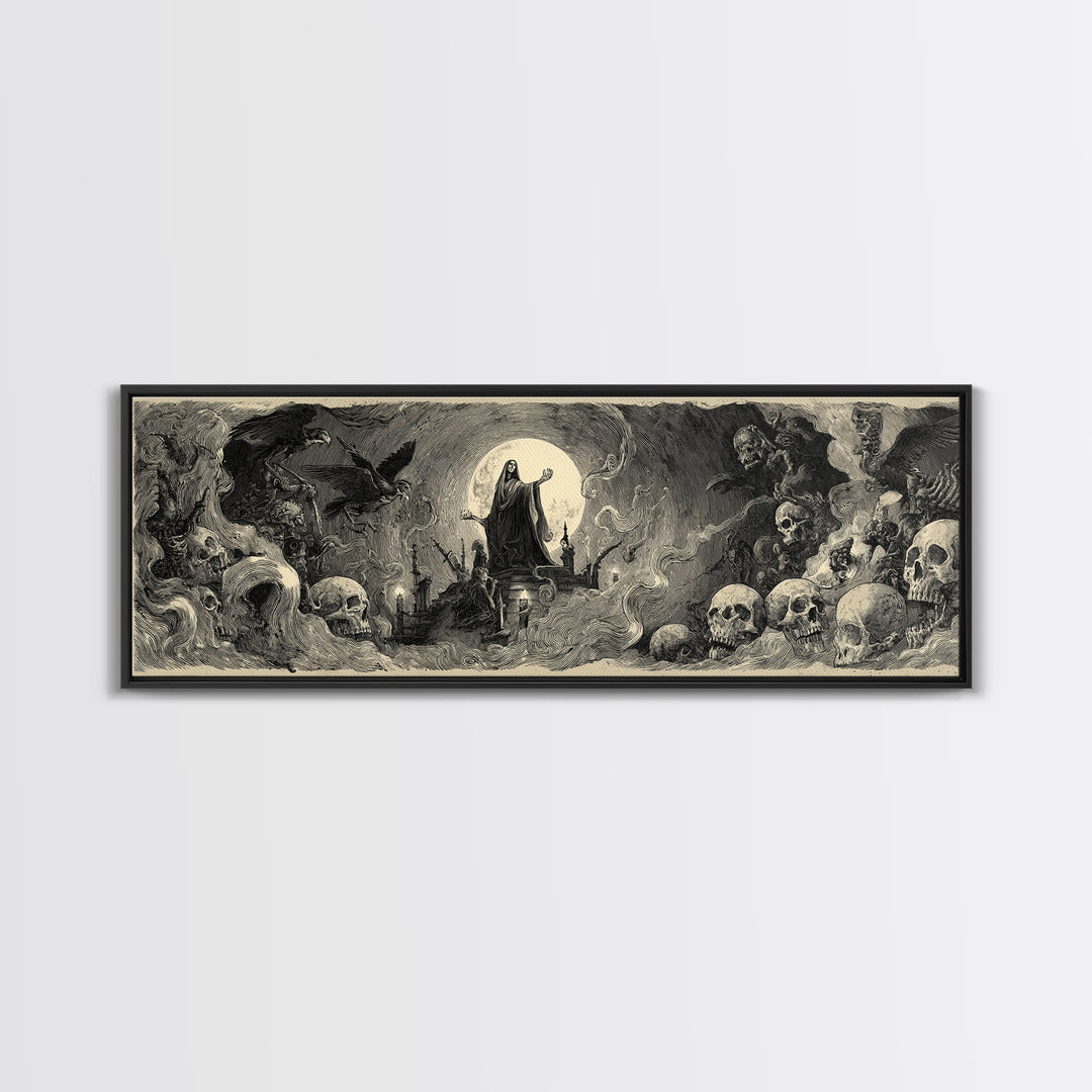 The Necromancer Queen, Expressionist Nightmare Art, Extra Wide Wall Art, Dark Halloween Decor, Canvas Print, Halloween Wall Art