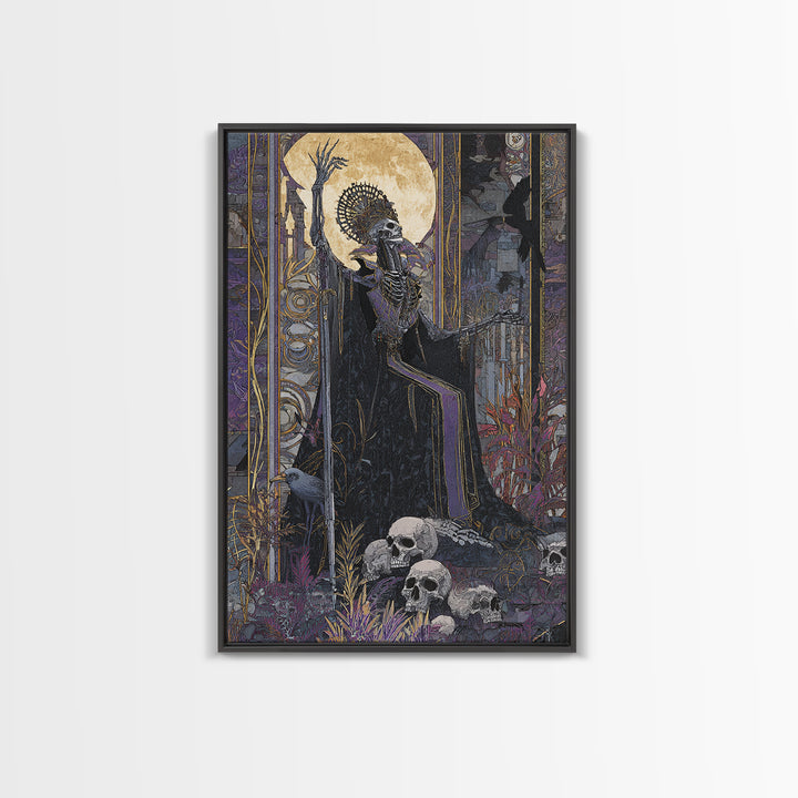 The Necromancer Queen, Stained Glass Gothic Art, Vertical Wall Art, Dark Halloween Decor, Framed Canvas Print, Halloween Wall Art