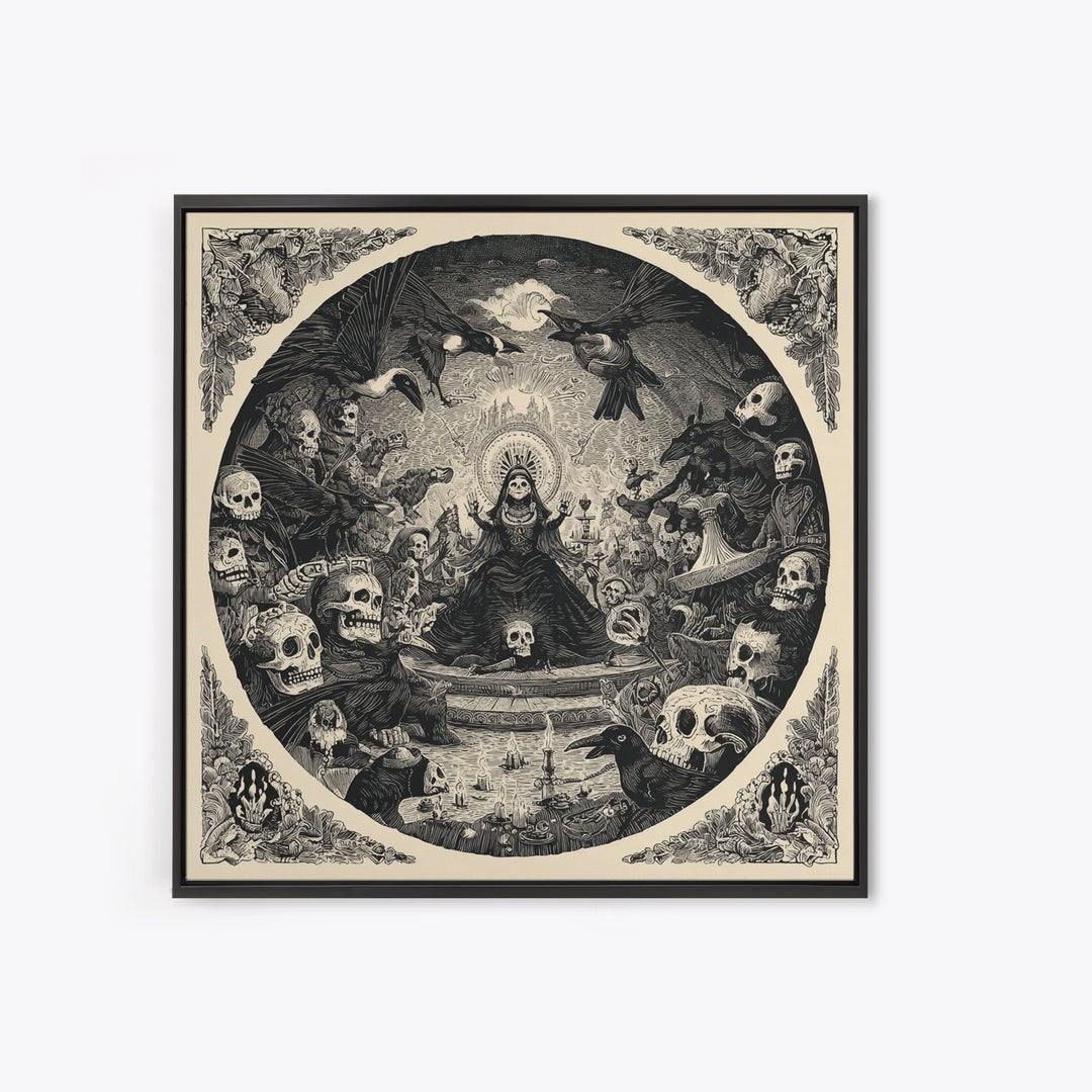 The Necromancer Queen, Macabre Folk Print Art, Square Wall Art, Macabre Wall Art, Canvas Print, Halloween Wall Art