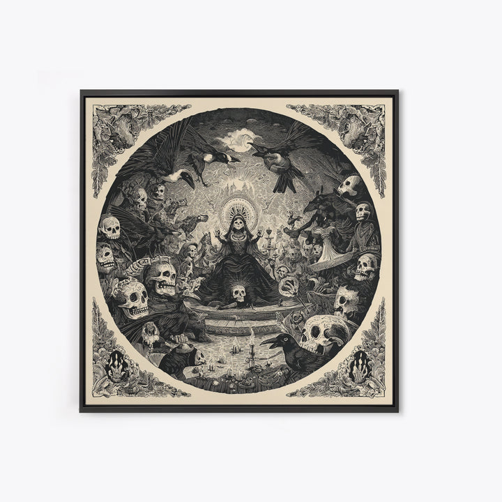 The Necromancer Queen, Macabre Folk Print Art, Square Wall Art, Macabre Wall Art, Canvas Print, Halloween Wall Art
