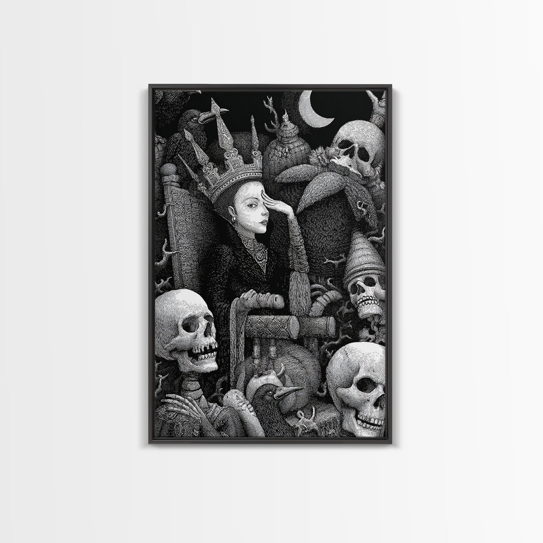 The Necromancer Queen, Victorian Macabre Art, Vertical Wall Art, Gothic Horror Wall Art, Framed Canvas Print, Halloween Wall Art