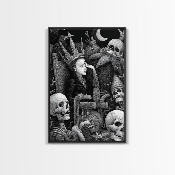 The Necromancer Queen, Victorian Macabre Art, Vertical Wall Art, Gothic Horror Wall Art, Framed Canvas Print, Halloween Wall Art