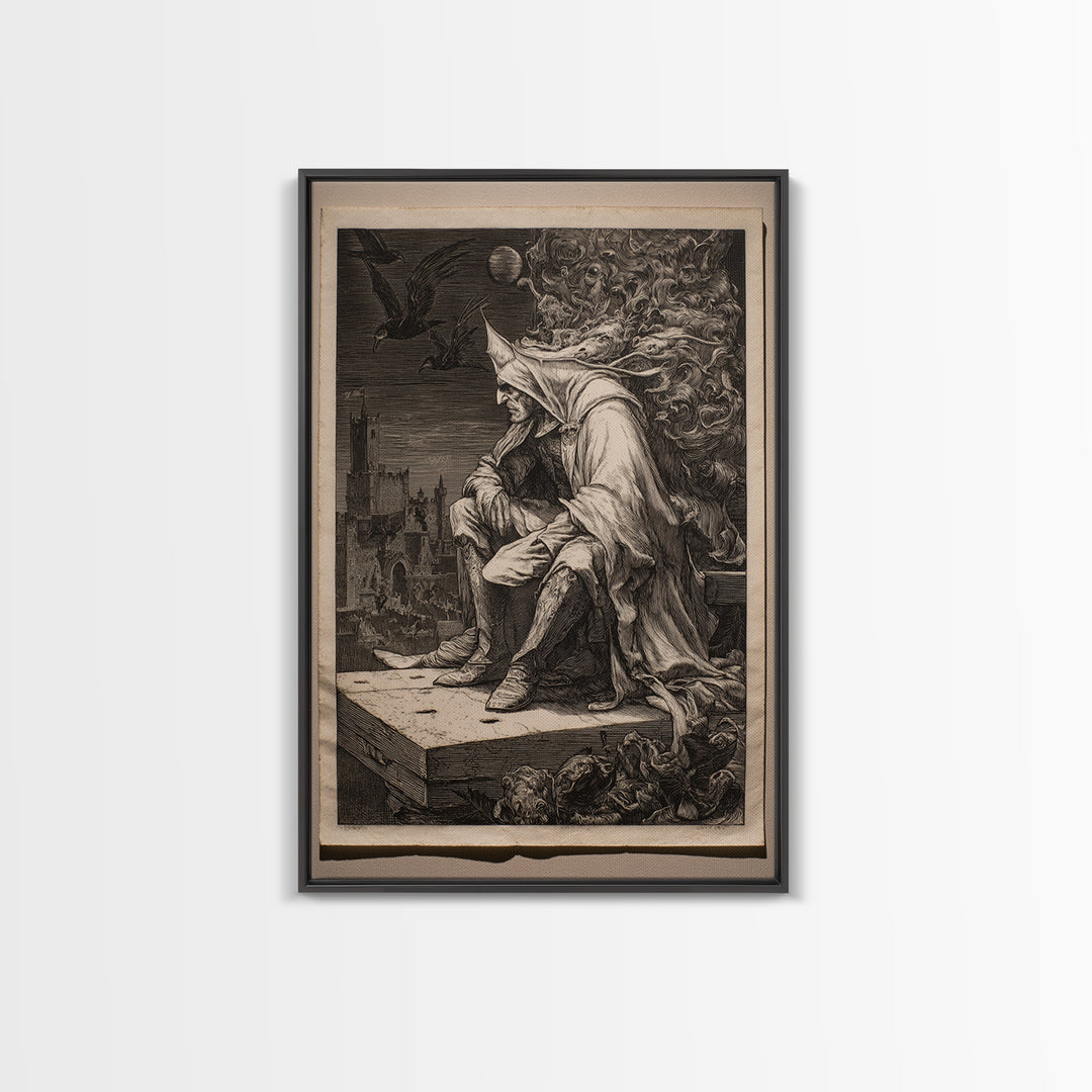 The Bat Prince, Renaissance Engraving Art, Vertical Wall Art, Macabre Wall Art, Canvas Print, Halloween Wall Art, Halloween Decor