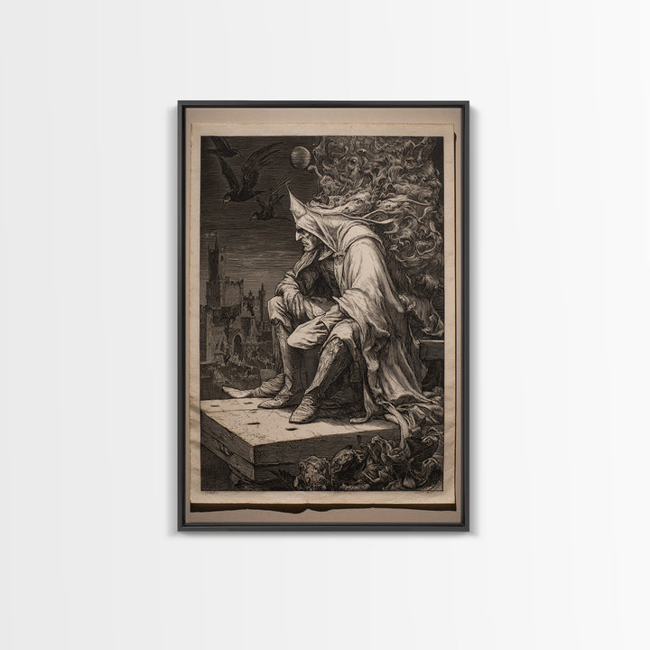 The Bat Prince, Renaissance Engraving Art, Vertical Wall Art, Macabre Wall Art, Canvas Print, Halloween Wall Art, Halloween Decor