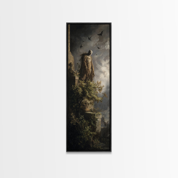 The Bat Prince, Baroque Witchcraft Art, Tall Narrow Wall Art, Gothic Horror Wall Art, Framed Canvas Print, Halloween Wall Art
