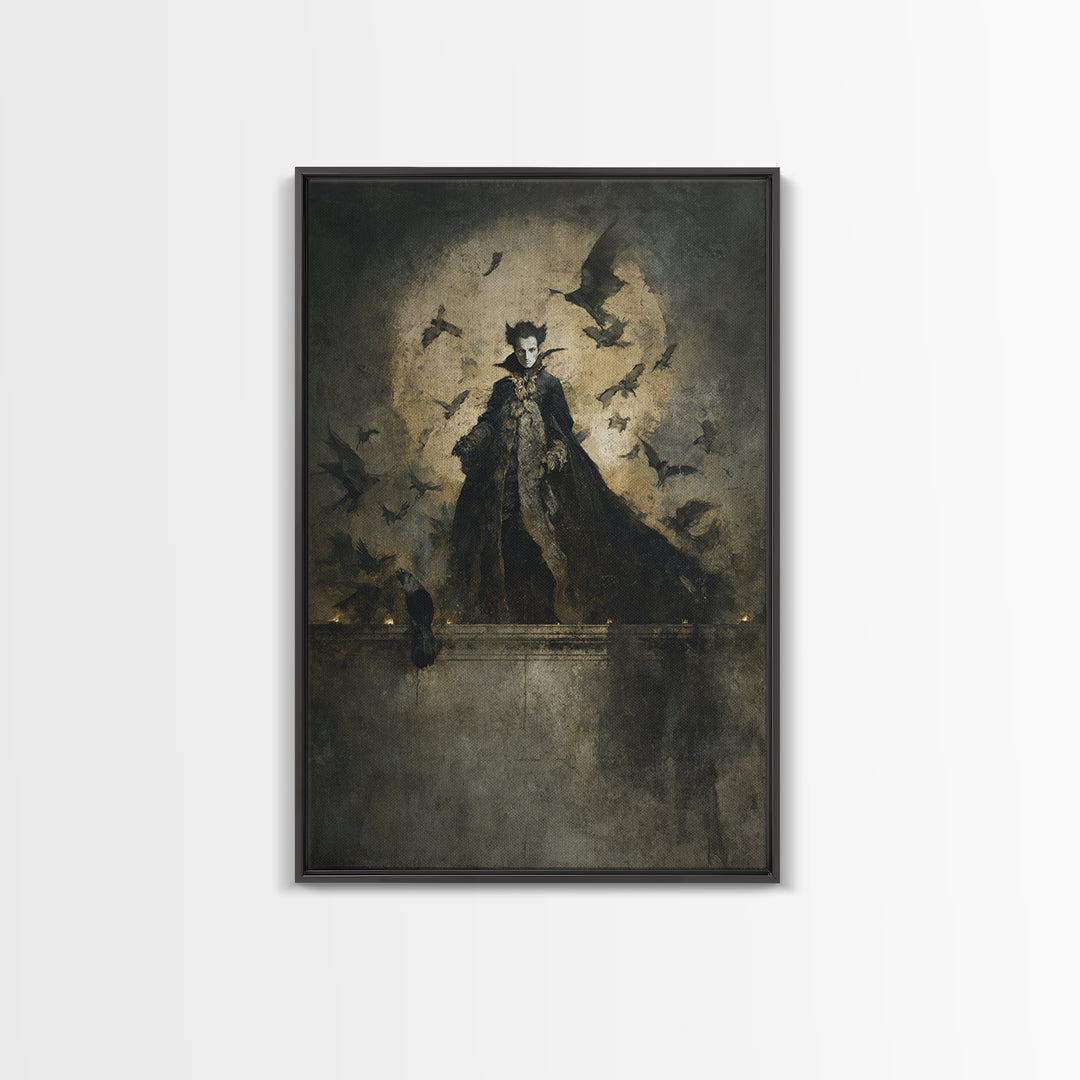 The Bat Prince, Dark Romantic Horror Art, Vertical Wall Art, Gothic Horror Wall Art, Framed Canvas Print, Halloween Wall Art