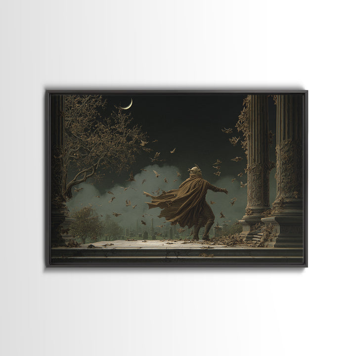 The Bat Prince, Romantic Gothic Landscape, Landscape Wall Art, Dark Halloween Decor, Framed Canvas Print, Halloween Wall Art