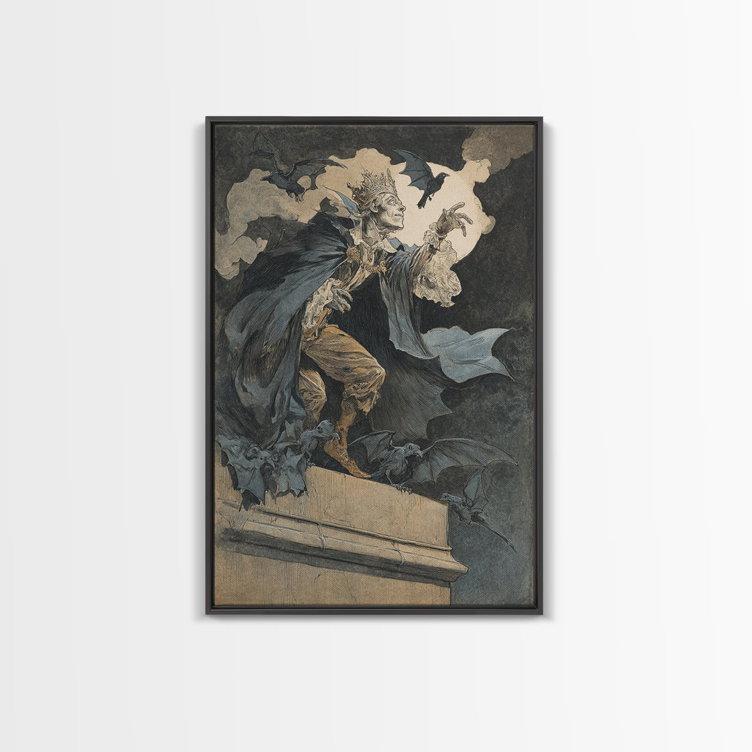 The Bat Prince, Decadent Gothic Art, Vertical Wall Art, Dark Halloween Decor, Canvas Print, Halloween Wall Art, Gothic Home Decor