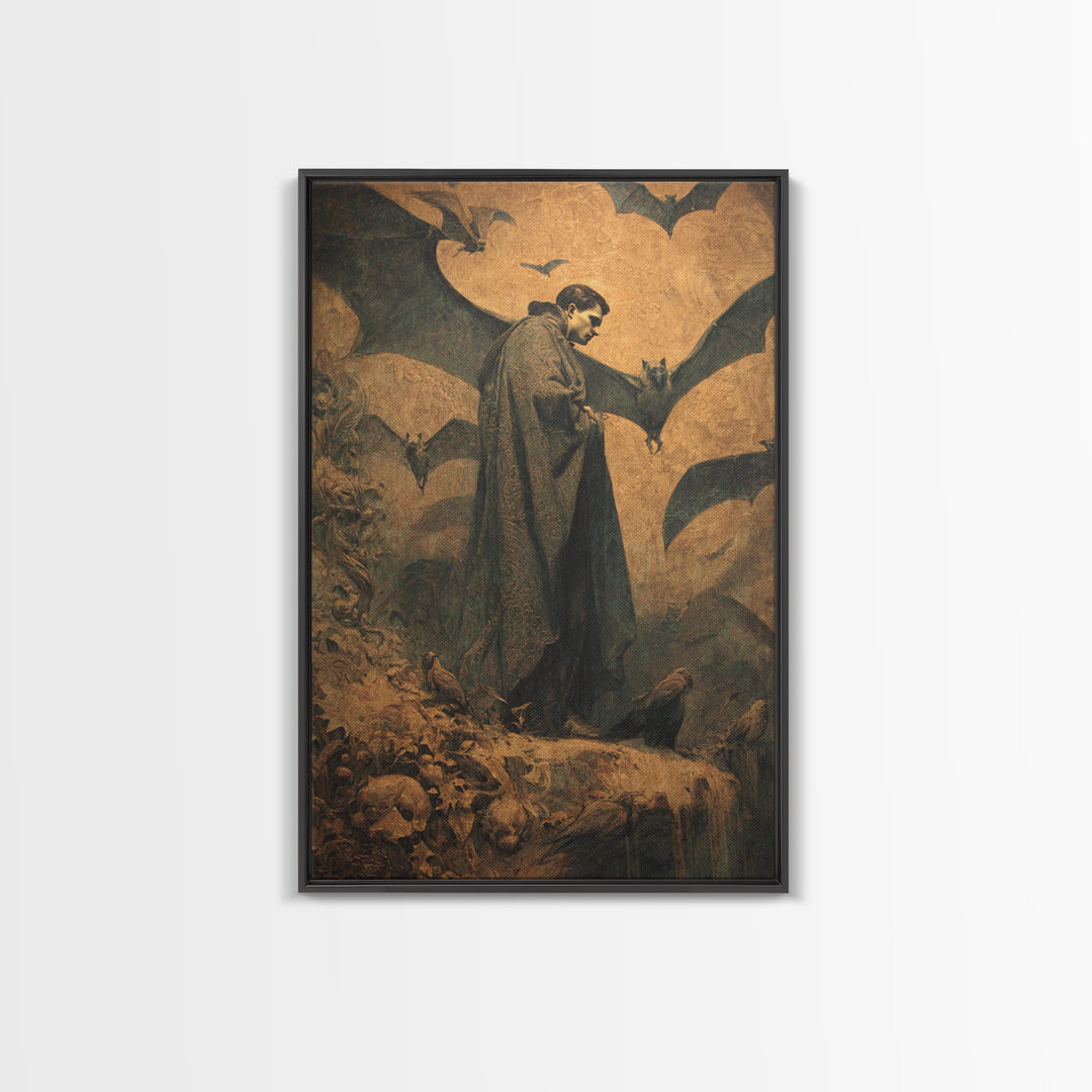 The Bat Prince, Dark Symbolist Art, Vertical Wall Art, Dark Halloween Decor, Canvas Print, Halloween Wall Art, Statement Wall Art