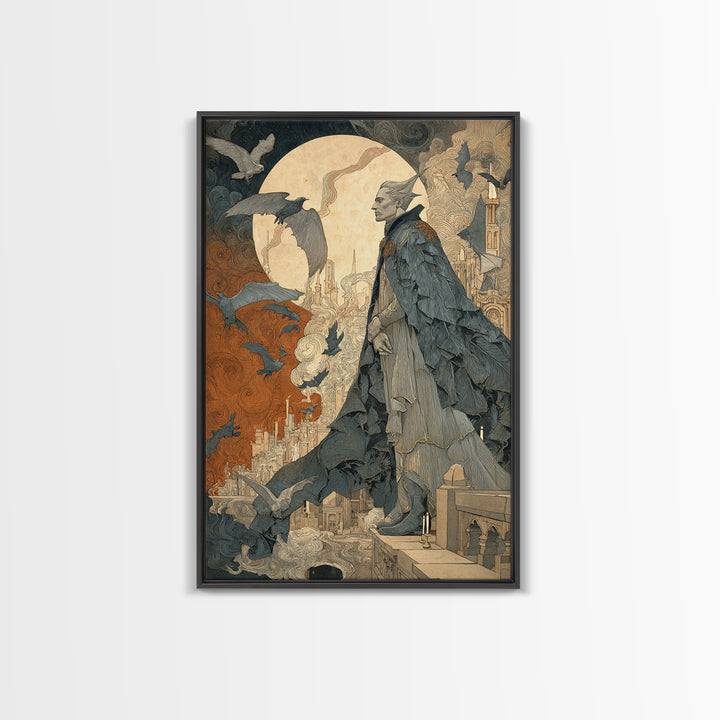 The Bat Prince, Symbolist Etching Art, Vertical Wall Art, Gothic Horror Wall Art, Canvas Print, Halloween Wall Art, Seasonal Home Decor