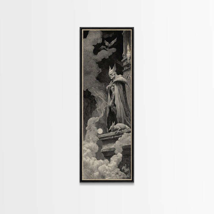 The Bat Prince, Expressionist Nightmare Art, Tall Narrow Wall Art, Dark Halloween Decor, Framed Canvas Print, Halloween Wall Art