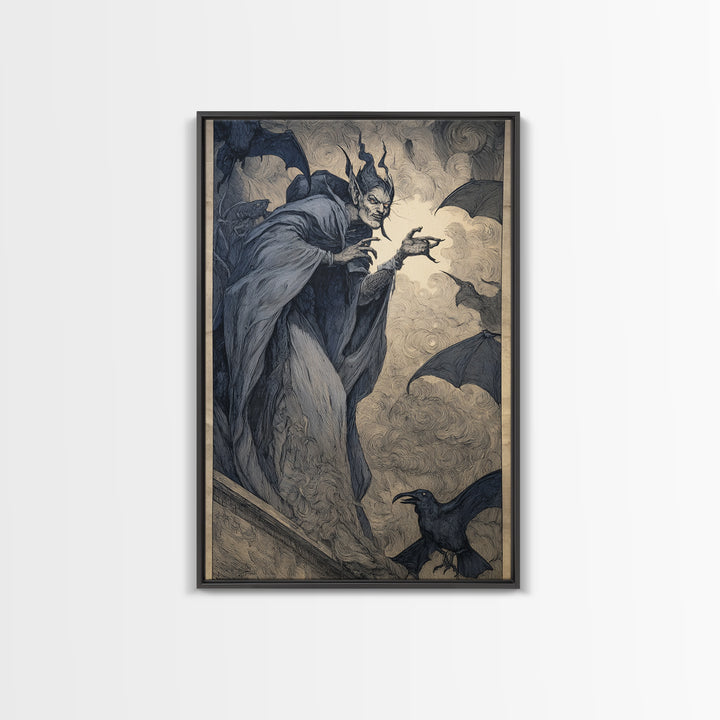 The Bat Prince, Expressionist Gothic Art, Vertical Wall Art, Macabre Wall Art, Framed Canvas Print, Halloween Wall Art, Horror Wall Art