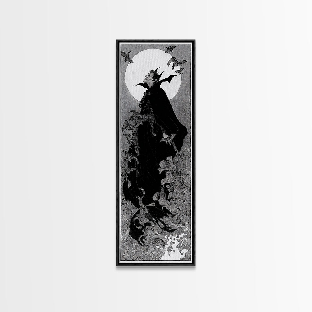 The Bat Prince, Decadent Line Art, Tall Narrow Wall Art, Gothic Horror Wall Art, Canvas Print, Halloween Wall Art